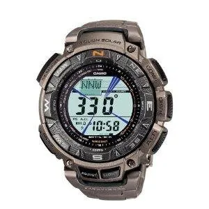 Casio Men's Pag240t-7cr Pathfinder Triple-sensor Stainless Steel Watch With Titanium Bracelet