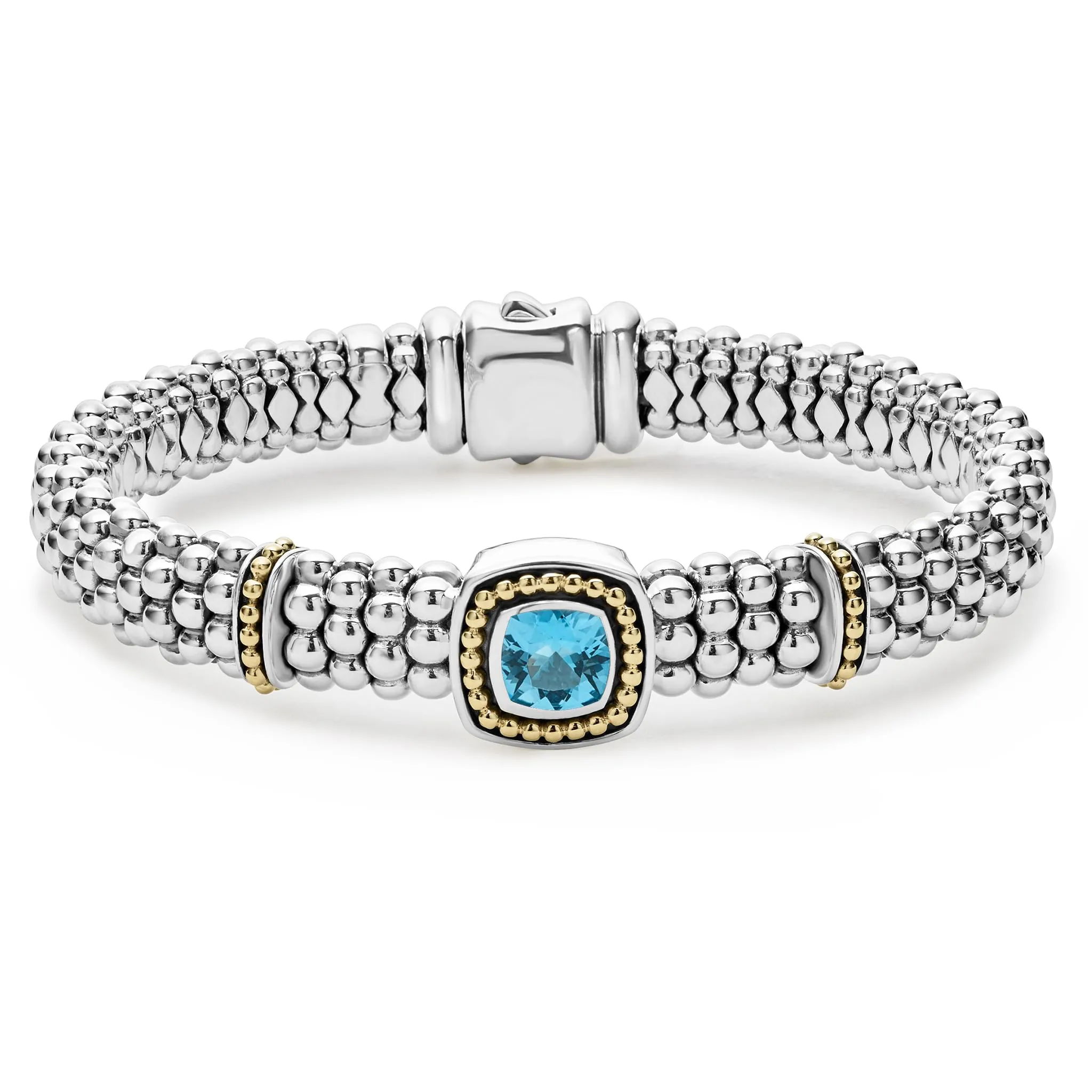 Caviar Color 9mm Swiss Blue Topaz Caviar Bracelet