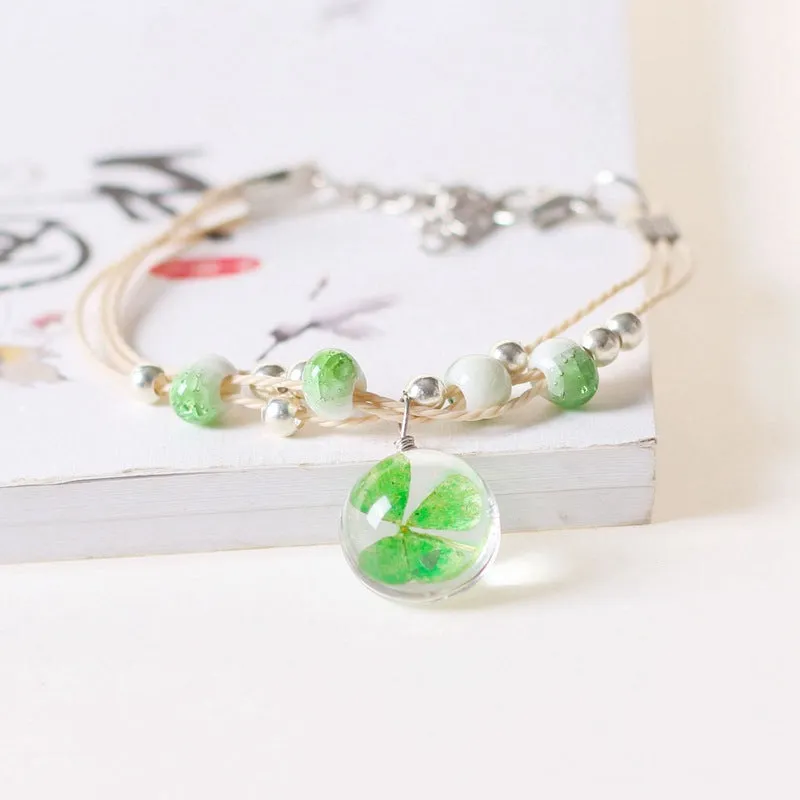 Ceramic Jewelry Dried Flower Clover Bracelet Weaving