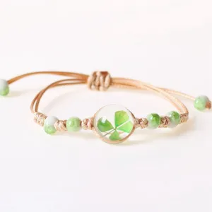 Ceramic Jewelry Dried Flower Clover Bracelet Weaving