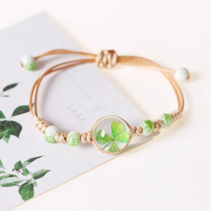 Ceramic Jewelry Dried Flower Clover Bracelet Weaving