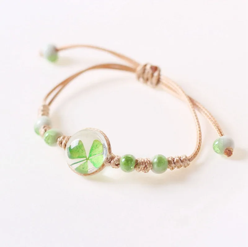 Ceramic Jewelry Dried Flower Clover Bracelet Weaving