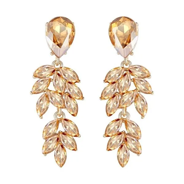 Champagne or Silver Crystal Leaf Drop Earrings