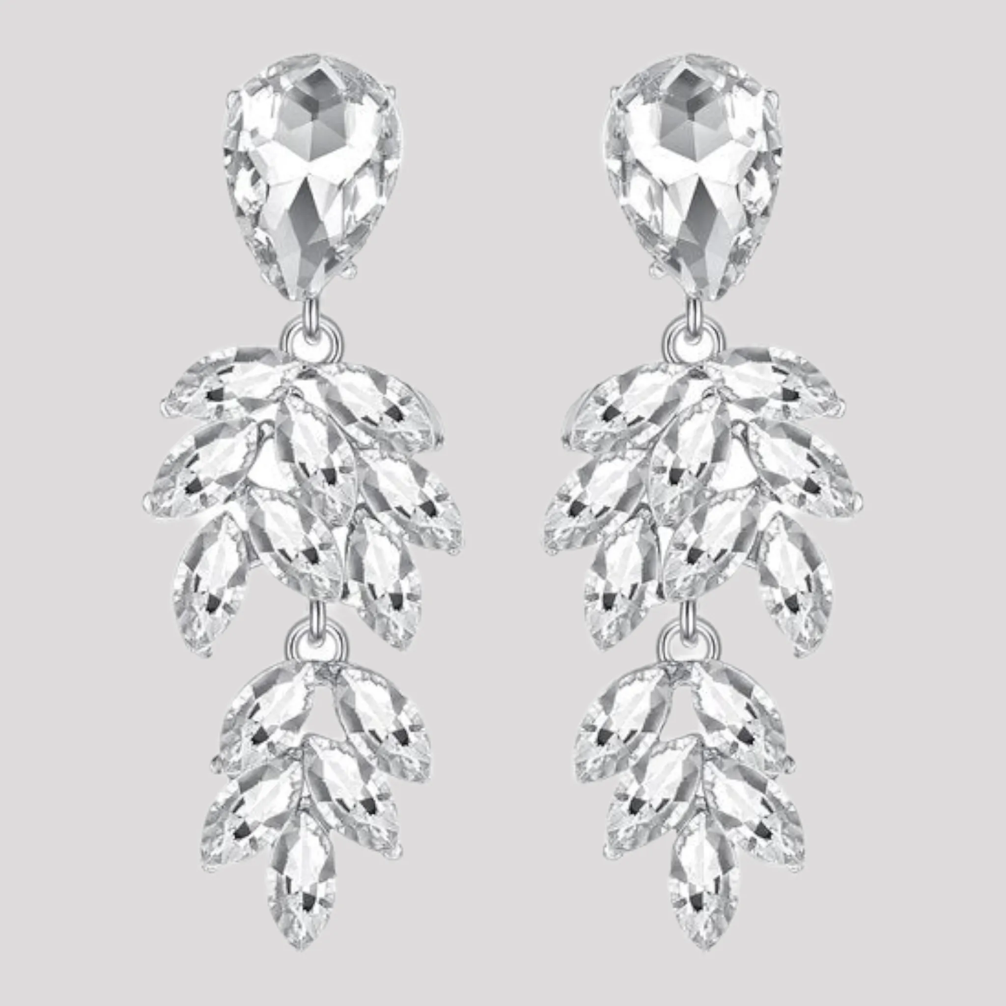 Champagne or Silver Crystal Leaf Drop Earrings