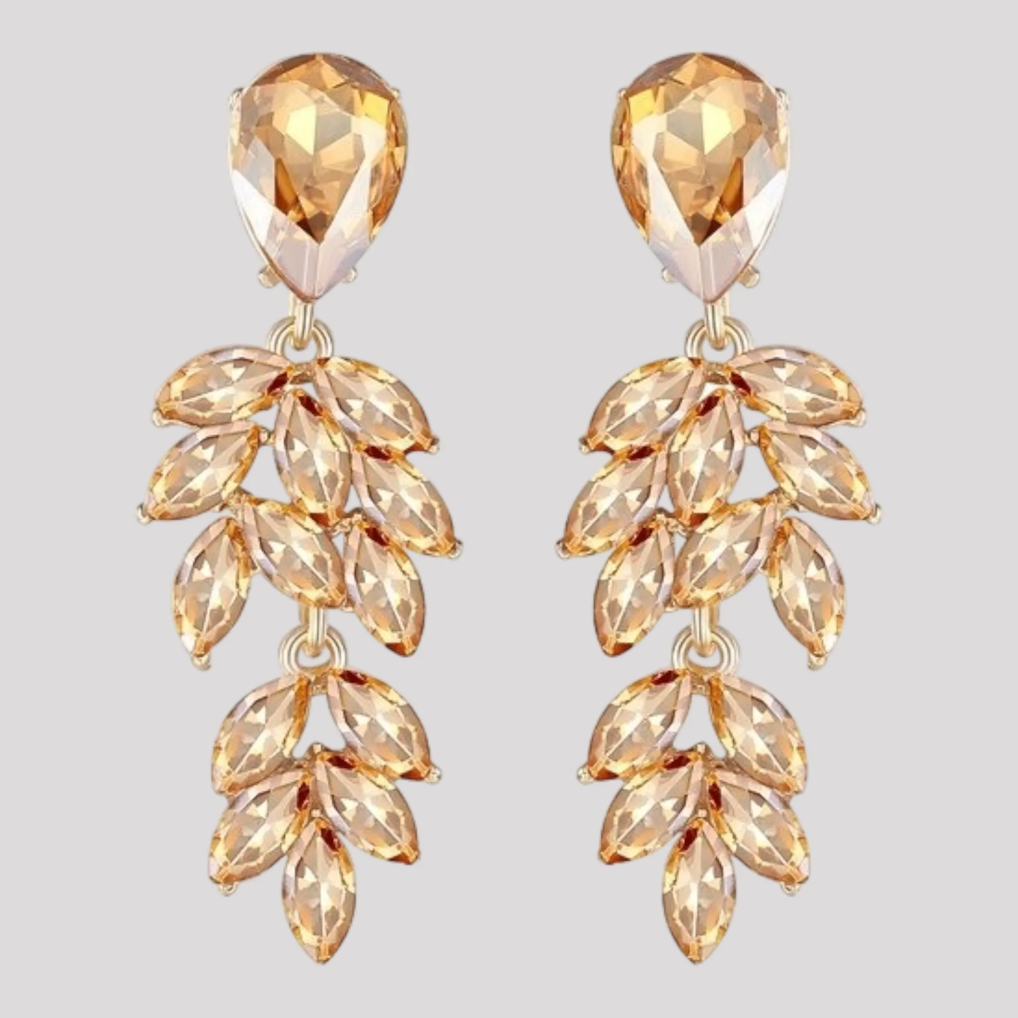 Champagne or Silver Crystal Leaf Drop Earrings