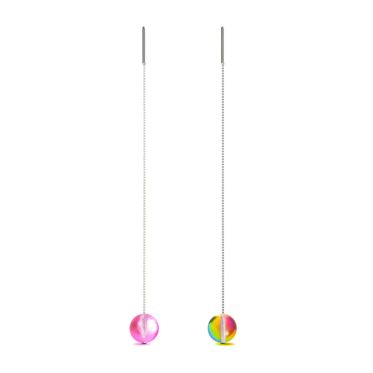 Cherry Borealis | .925 Sterling Silver | Galaxy Glass Chain Drop Threader Earrings