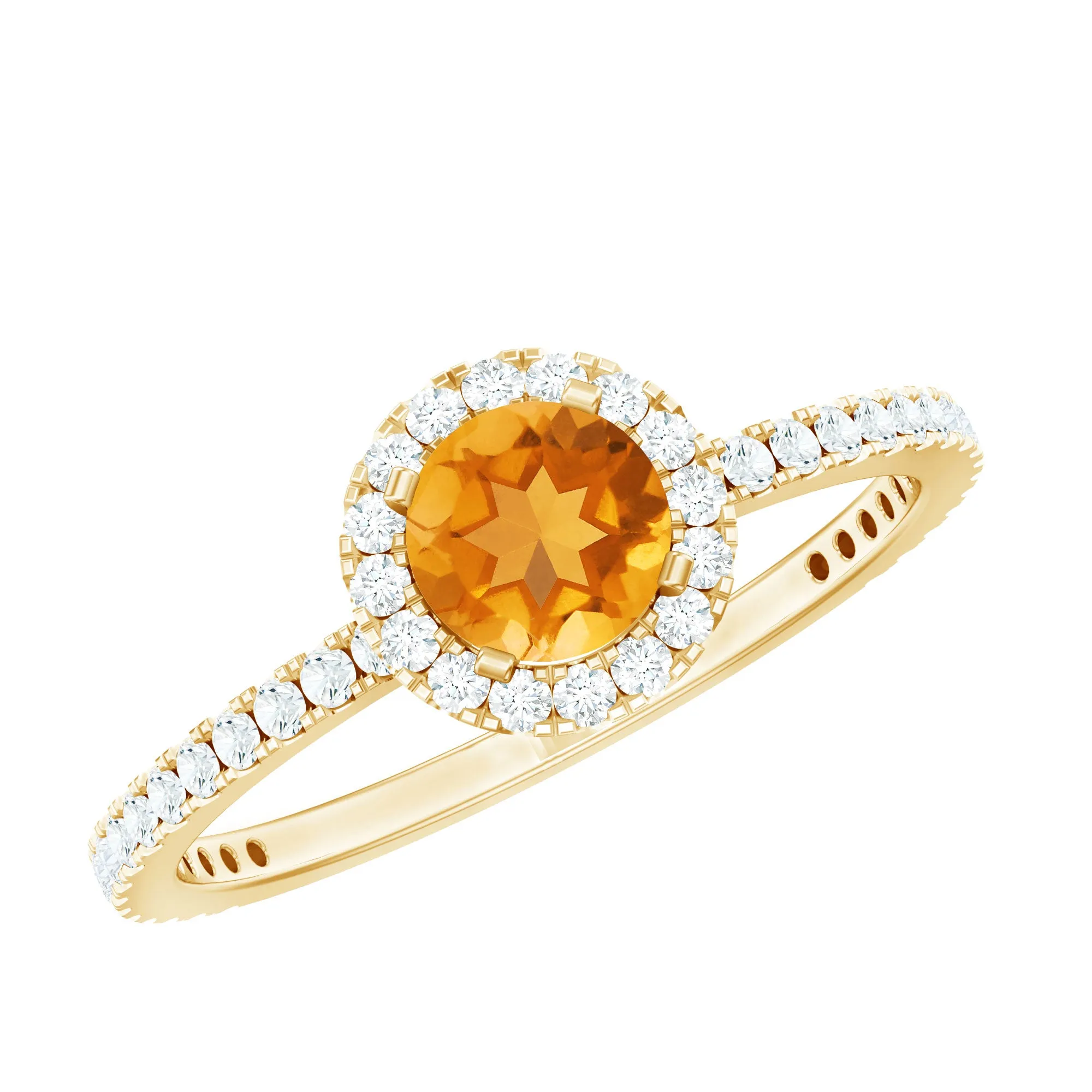 Citrine and Diamond Halo Engagement Ring with Side Stones