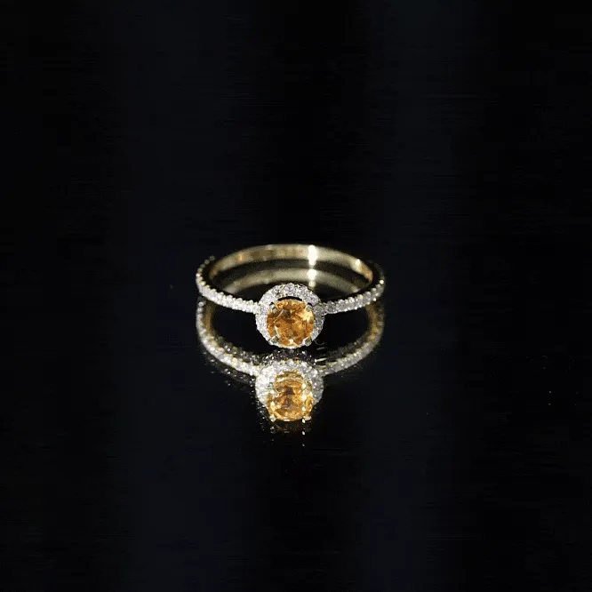 Citrine and Diamond Halo Engagement Ring with Side Stones