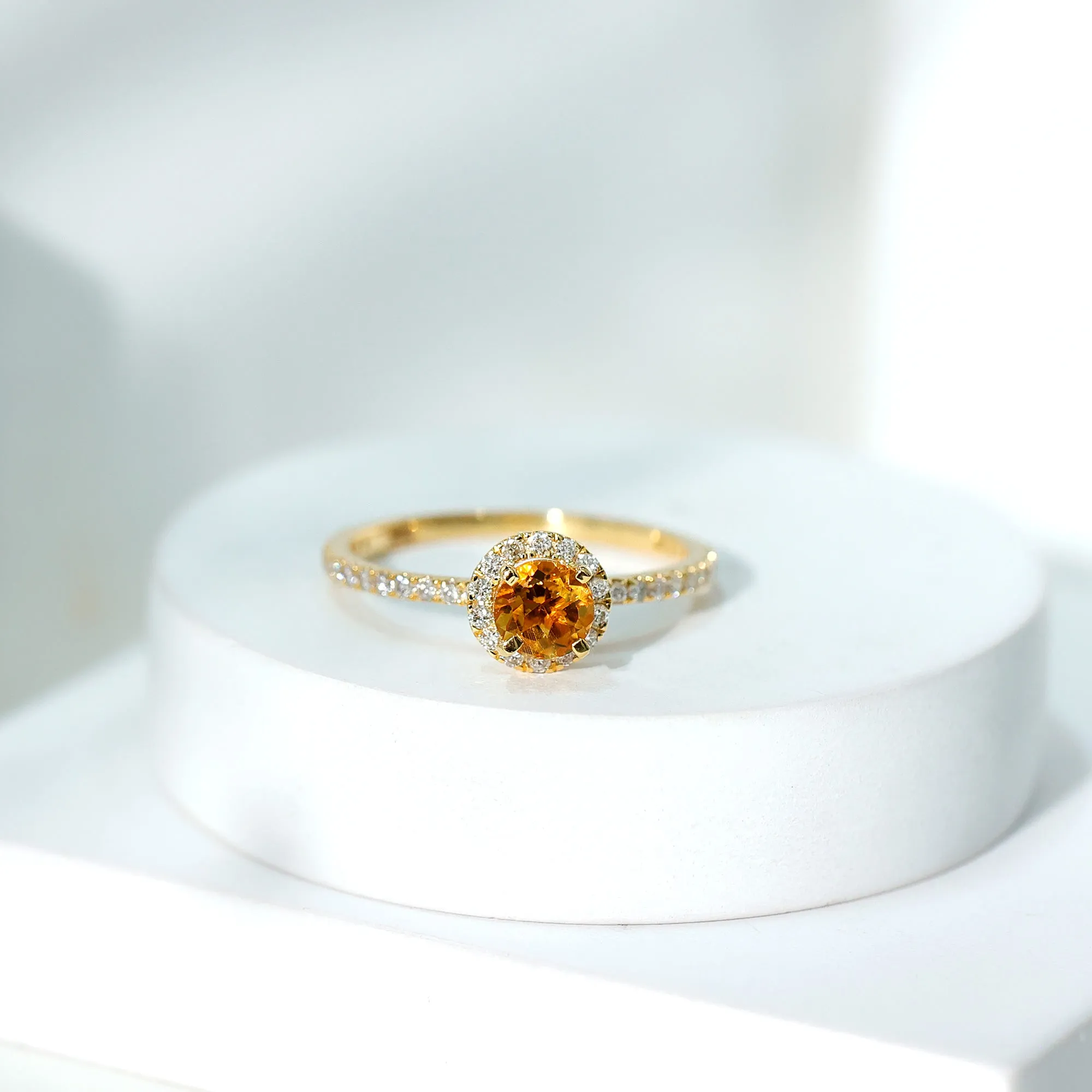 Citrine and Diamond Halo Engagement Ring with Side Stones