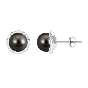 Classic Tahitian Pearl Stud Earrings with Diamond Halo