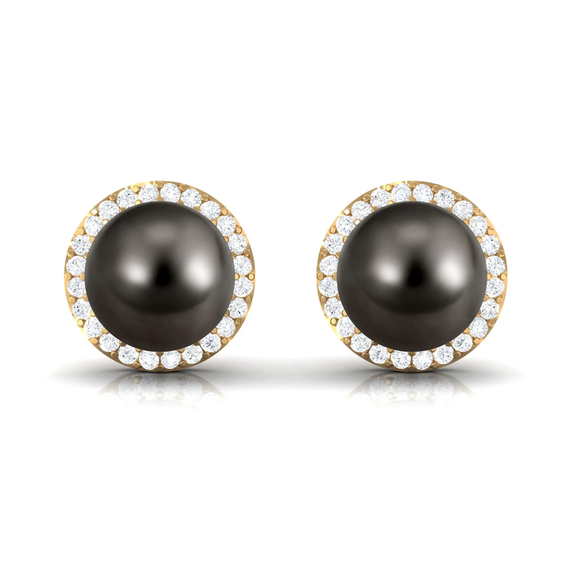 Classic Tahitian Pearl Stud Earrings with Diamond Halo