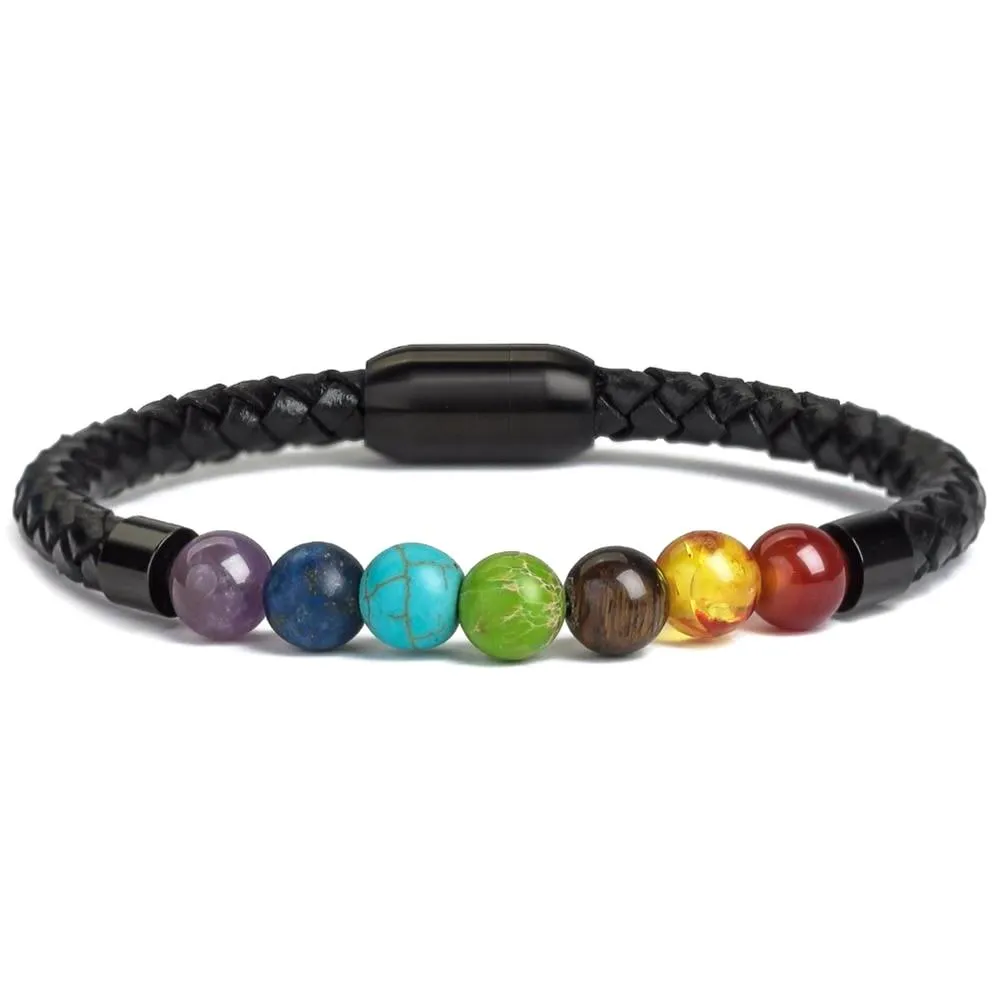 Classy Men Beaded Leather Bracelet