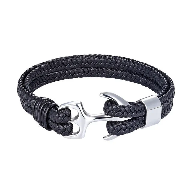 Classy Men Black & Silver Anchor Bracelet