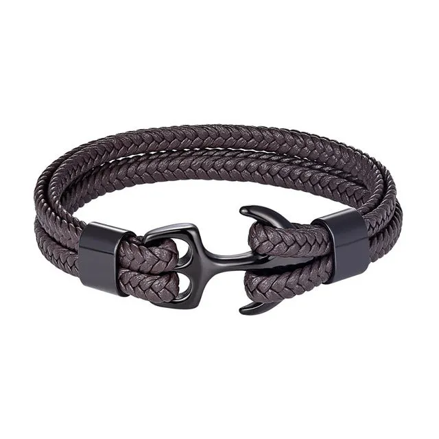 Classy Men Brown & Black Anchor Bracelet