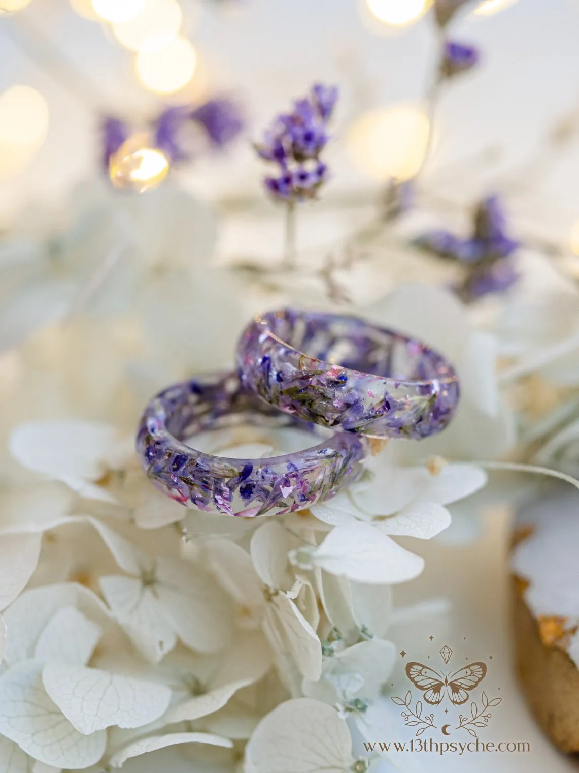 Clear Resin ring with dried lilac flowers