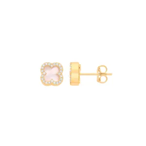 Clover CZ Stud Earrrings - 9ct Gold