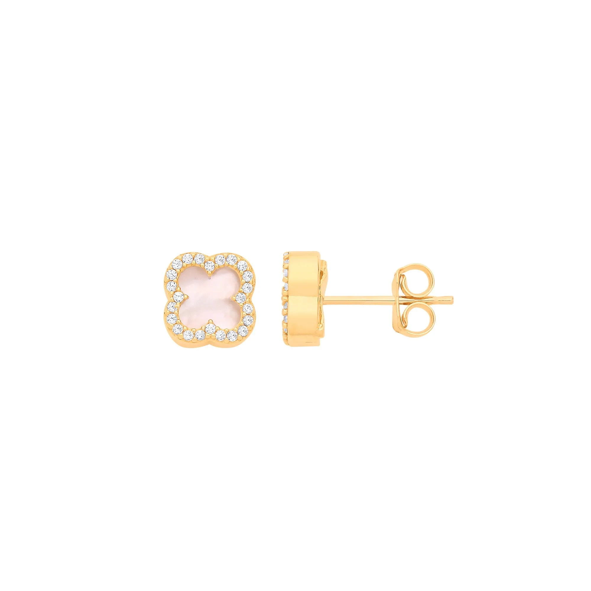 Clover CZ Stud Earrrings - 9ct Gold