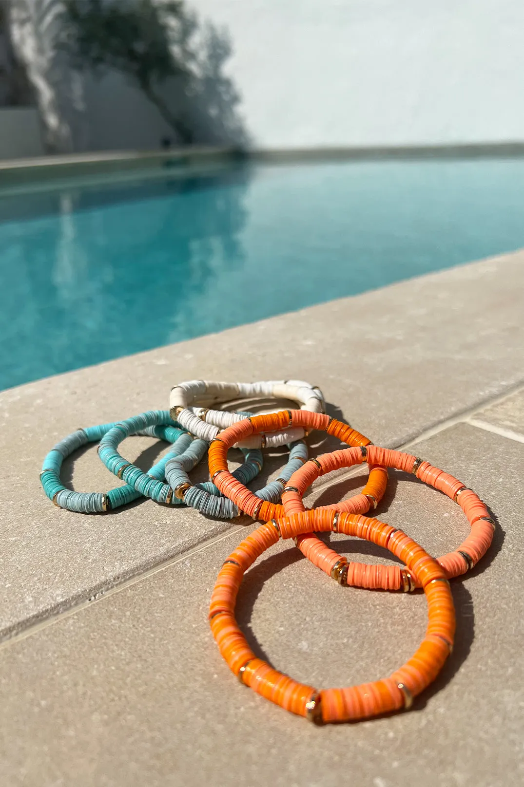 Coral Bead Panels - Stretch Trio Elastic Bracelet.