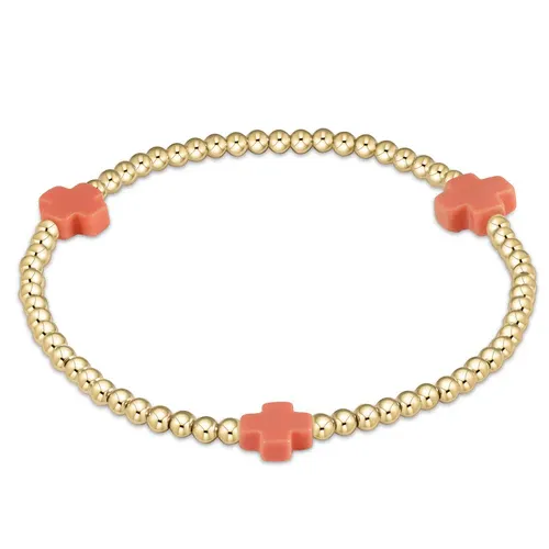 Coral Signature Cross Gold Pattern 3mm Bead Bracelet