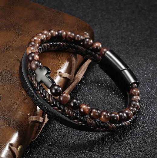 Cross Multi-layer Stainless Steel Men's Bracelet