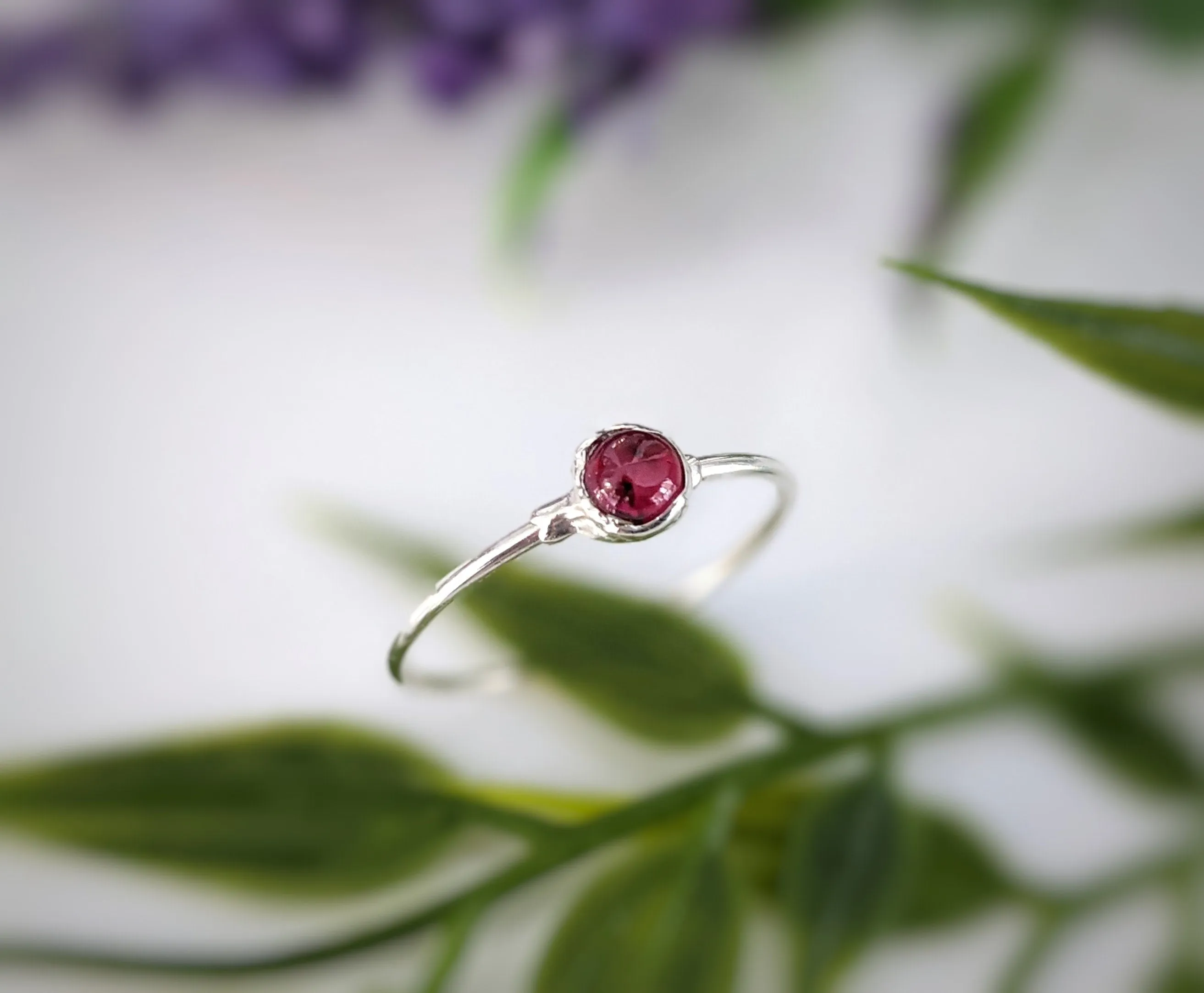 Dainty Ruby stacking ring in 18k Gold