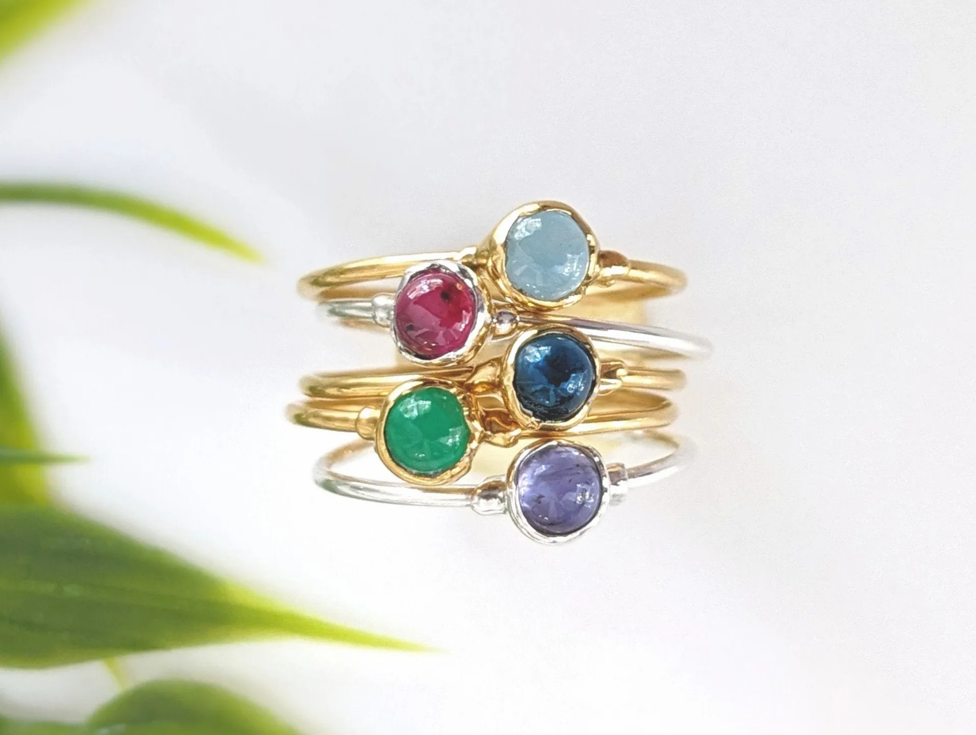 Dainty Ruby stacking ring in 18k Gold