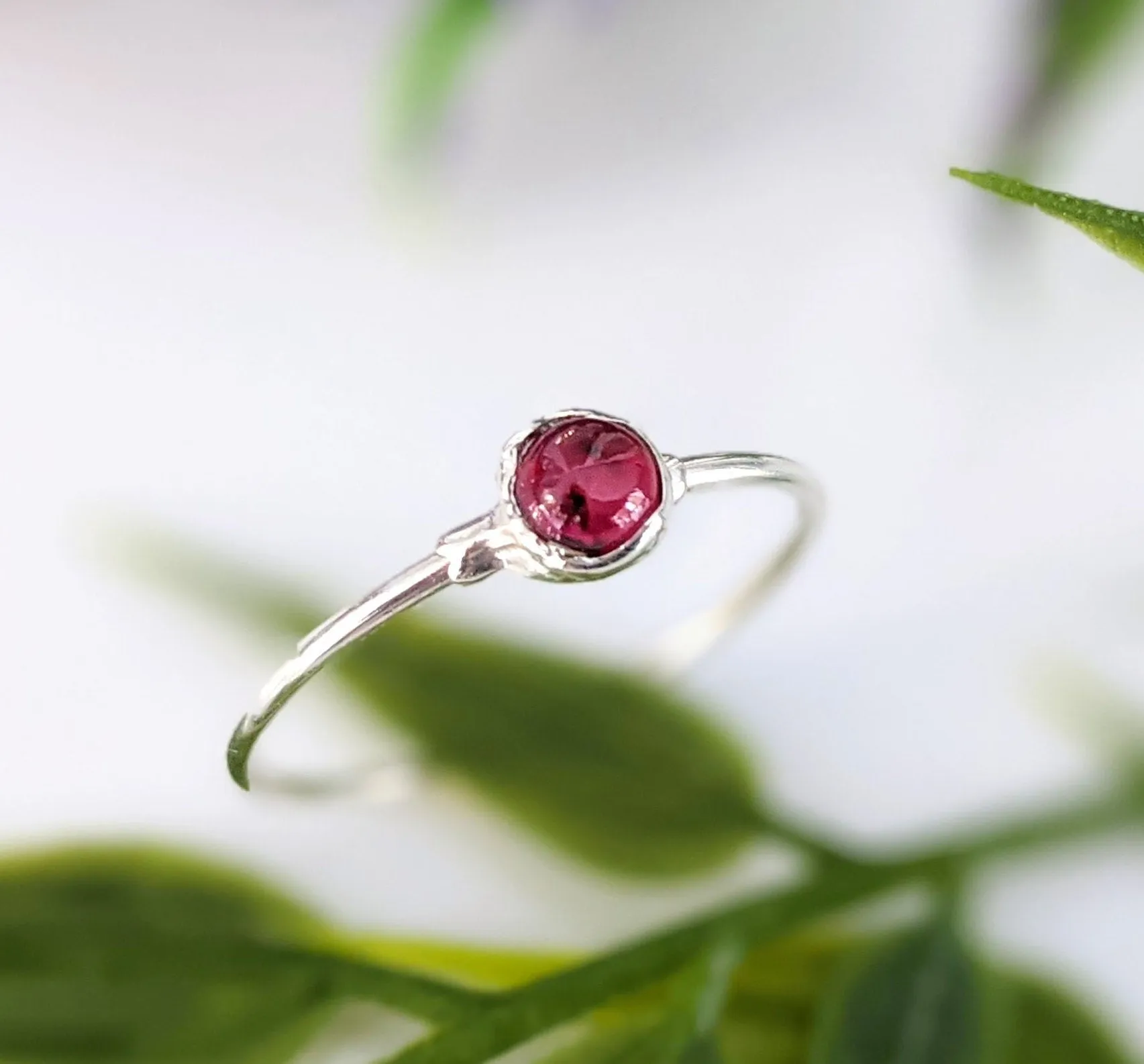 Dainty Ruby stacking ring in 18k Gold