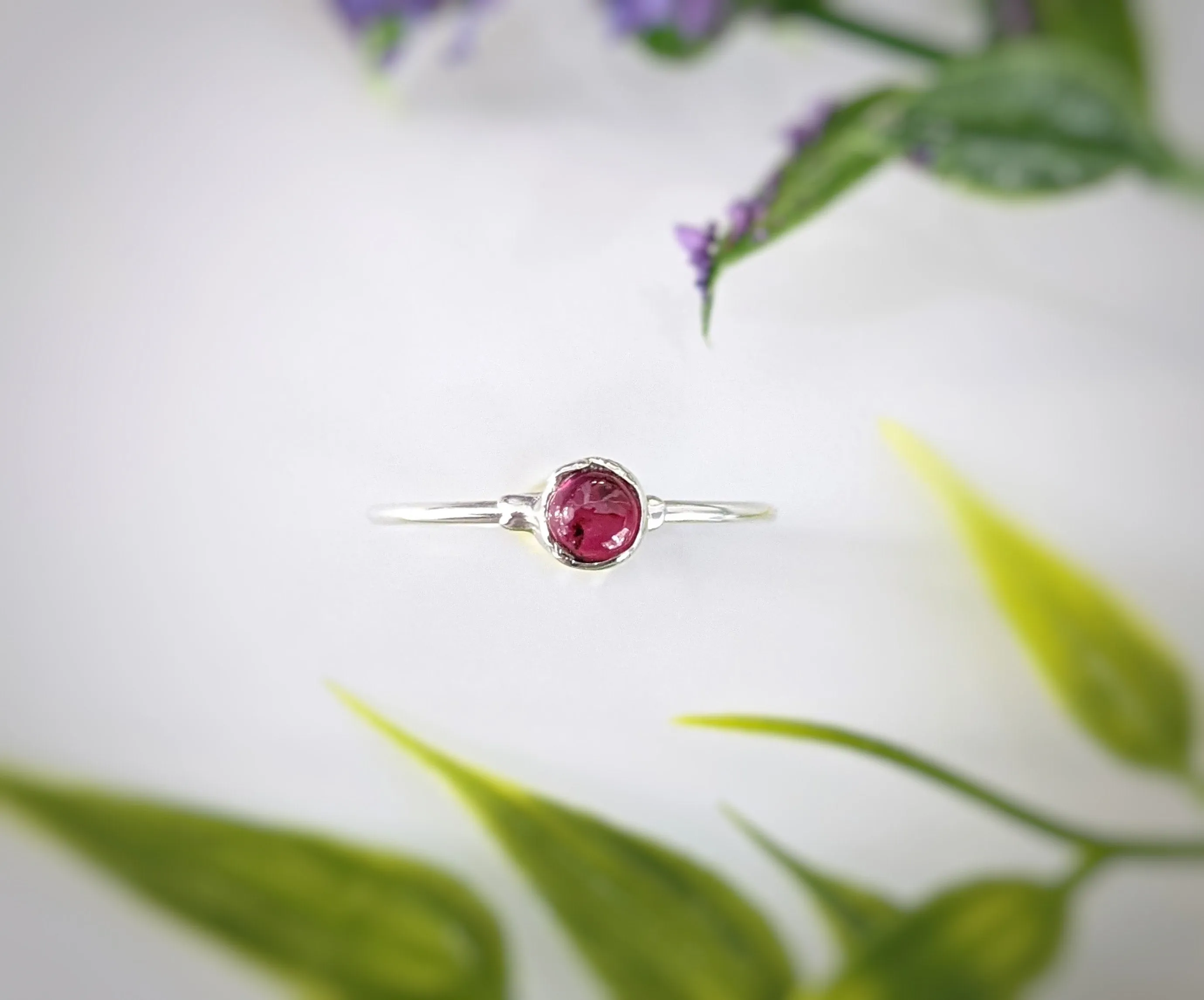 Dainty Ruby stacking ring in 18k Gold