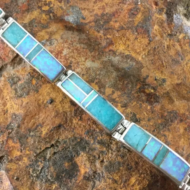 David Rosales Amazing Light Inlaid Sterling Silver Big Link Bracelet