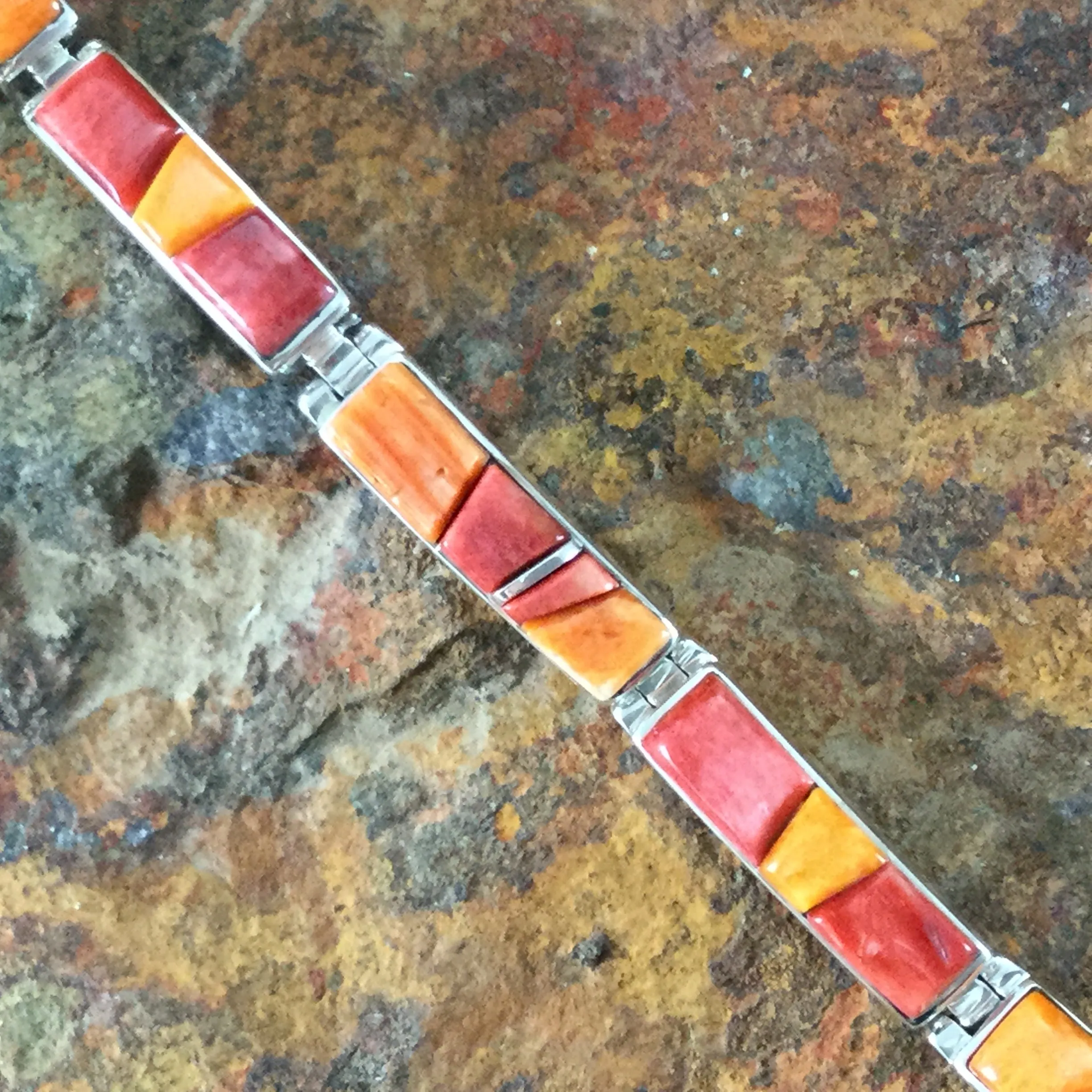 David Rosales Desert Fire Inlaid Sterling Silver Big Link Bracelet