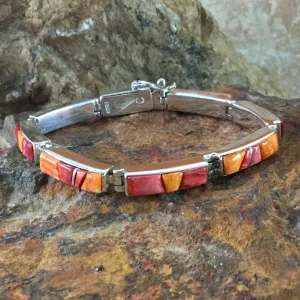 David Rosales Desert Fire Inlaid Sterling Silver Big Link Bracelet