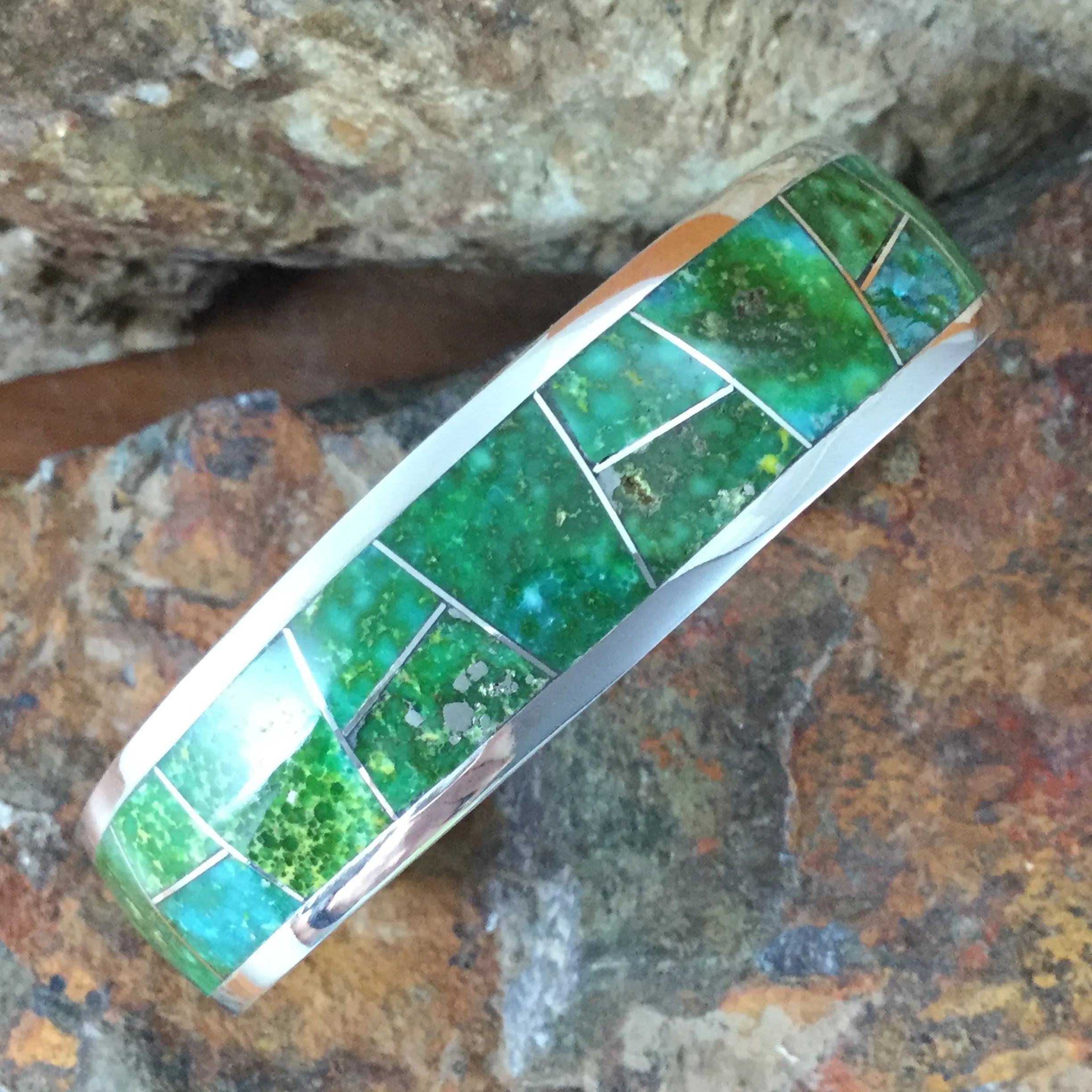 David Rosales Sonoran Gold Turquoise Inlaid Sterling Silver Bracelet