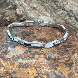 David Rosales White Buffalo Inlaid Sterling Silver Wavy Link Bracelet