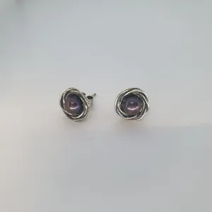 Designer Sterling Silver and Pearl Stud Earrings