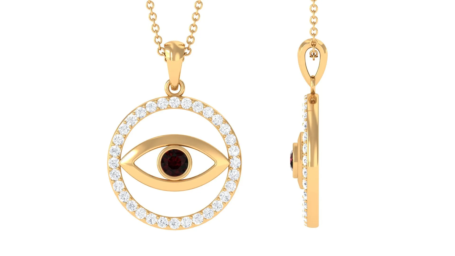 Diamond Eternity and Garnet Evil Eye Pendant