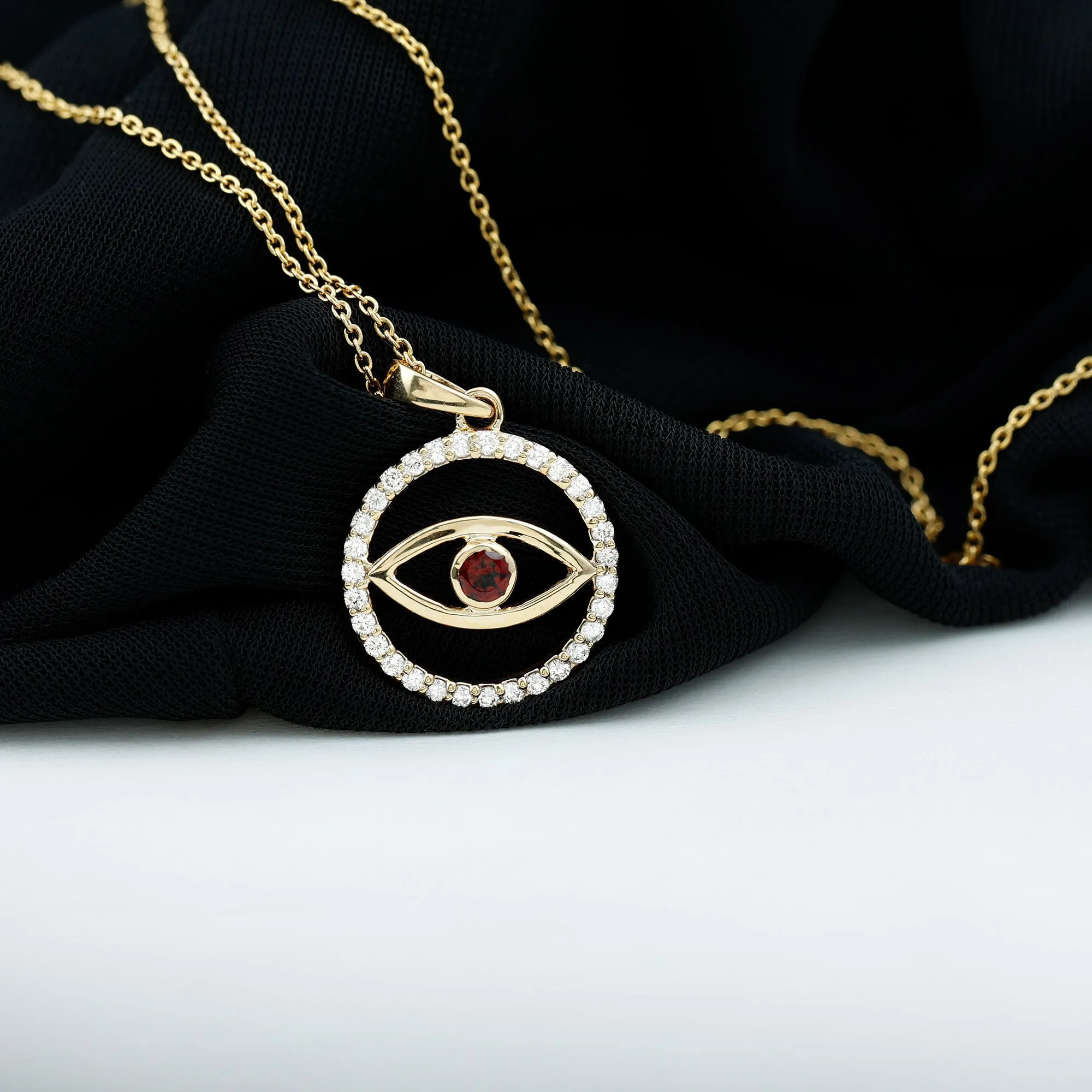 Diamond Eternity and Garnet Evil Eye Pendant