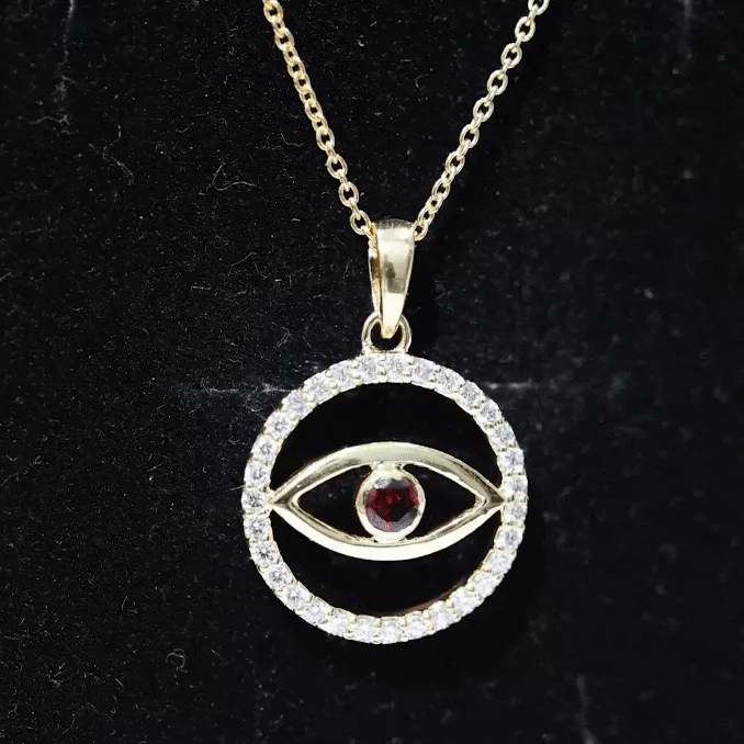 Diamond Eternity and Garnet Evil Eye Pendant