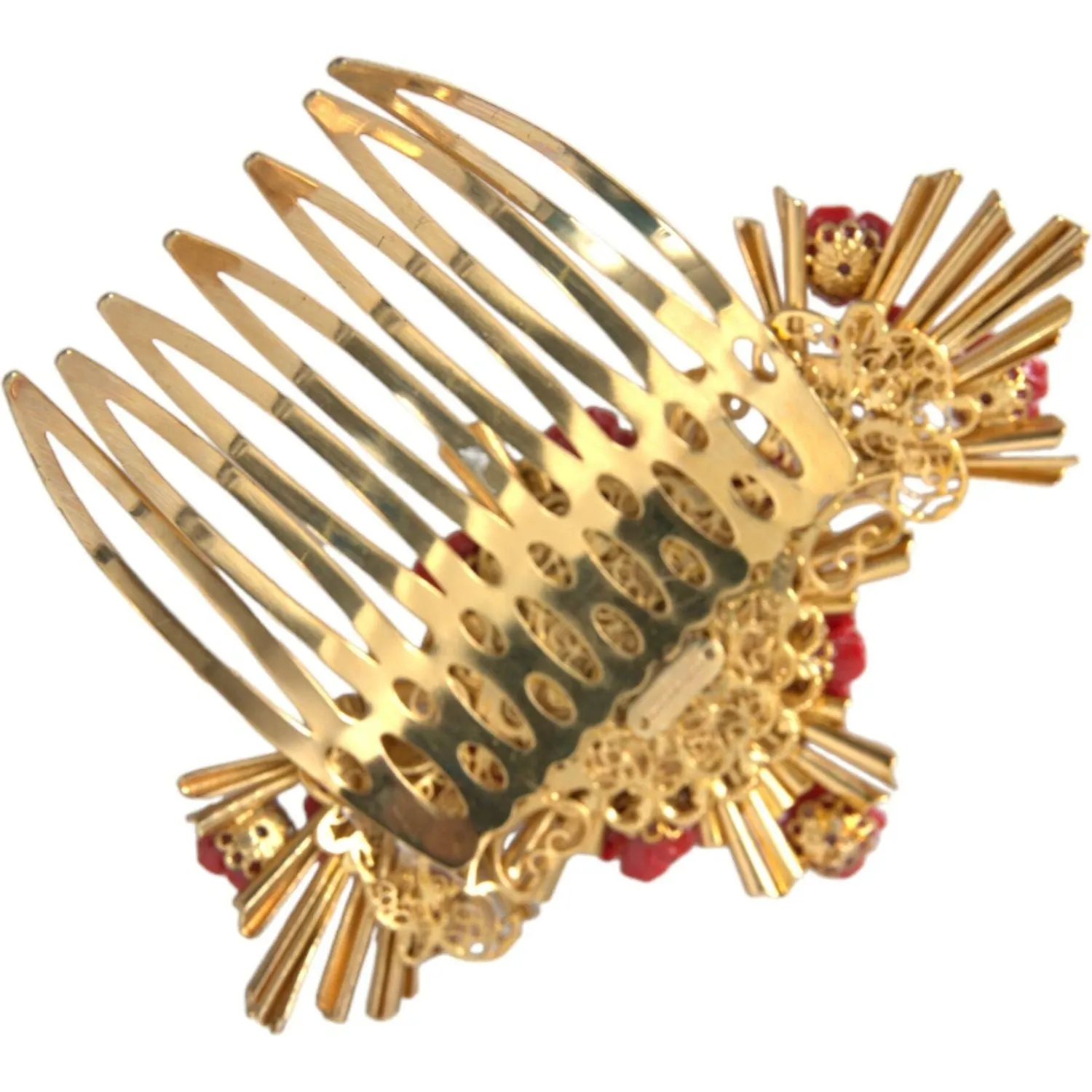 Dolce & Gabbana Gold Brass Crystal Heart Floral Hair Comb