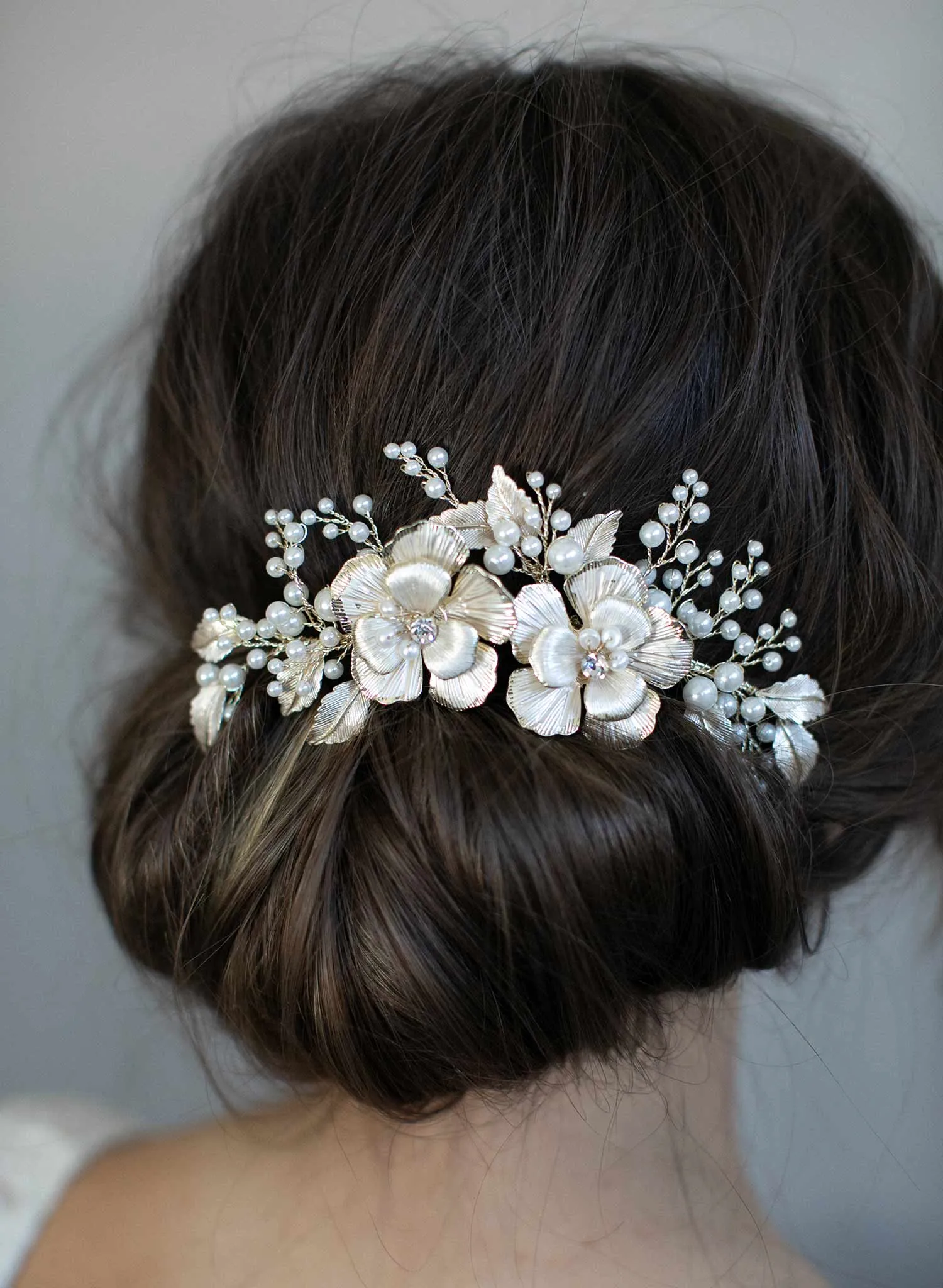 Double flower and pearl spray hair comb - Style #977