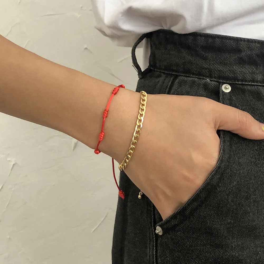 Double Layer Retro Alloy Chain & Rope Bracelet