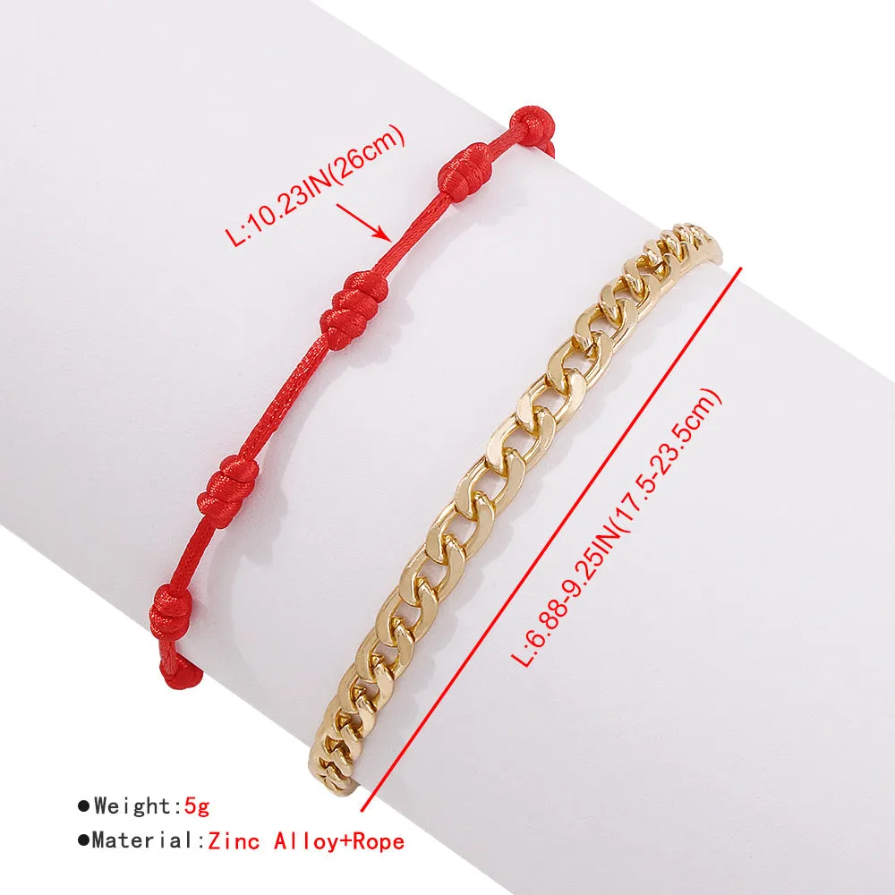 Double Layer Retro Alloy Chain & Rope Bracelet