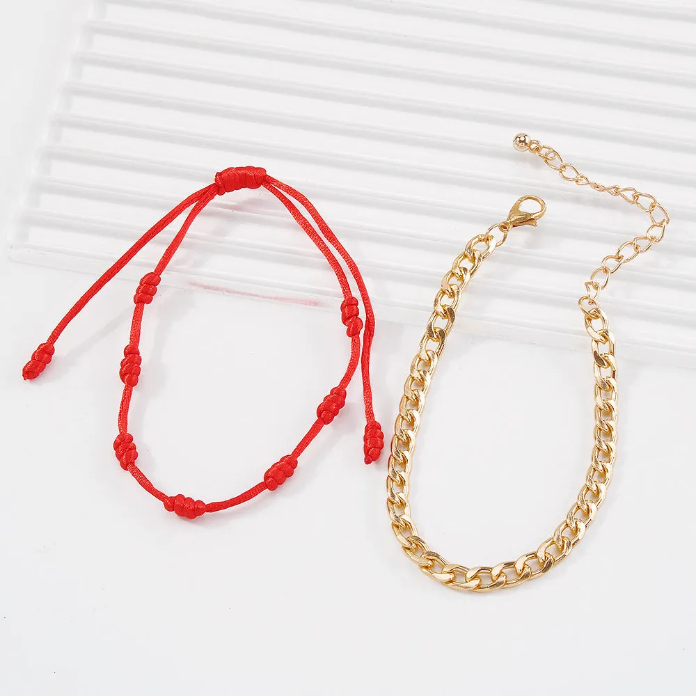 Double Layer Retro Alloy Chain & Rope Bracelet