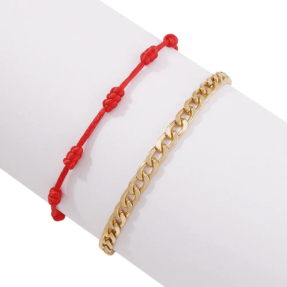 Double Layer Retro Alloy Chain & Rope Bracelet