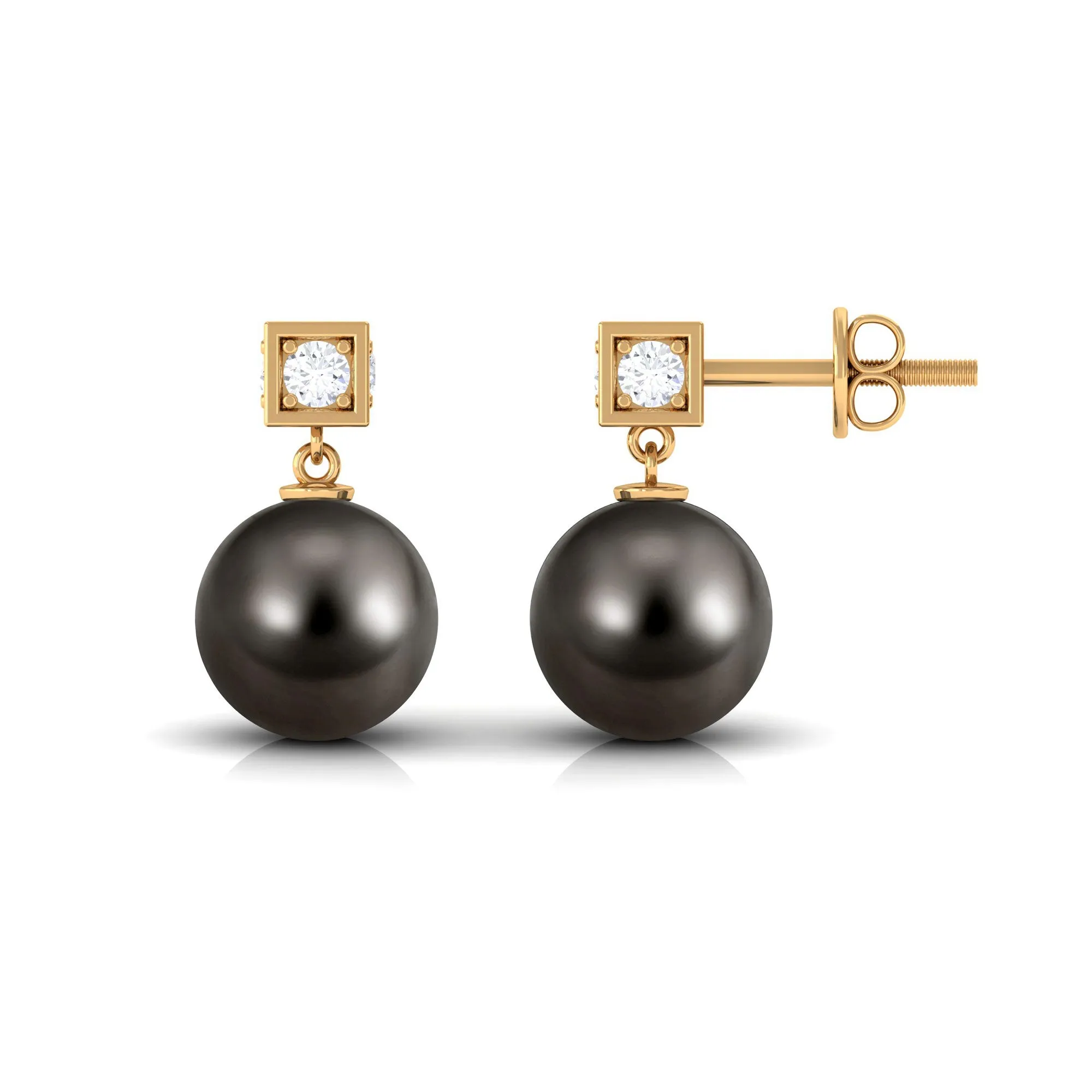 Elegant Tahitian Pearl Drop Earrings with Diamond