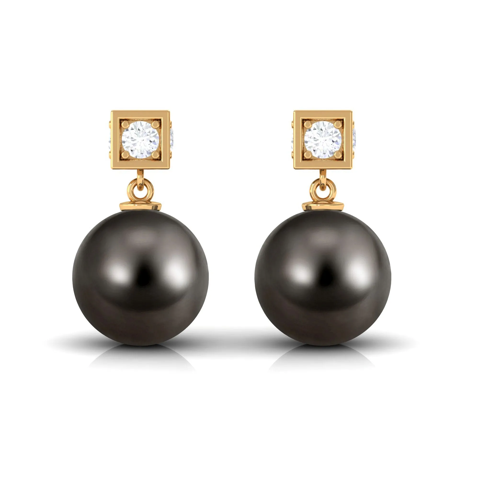 Elegant Tahitian Pearl Drop Earrings with Diamond