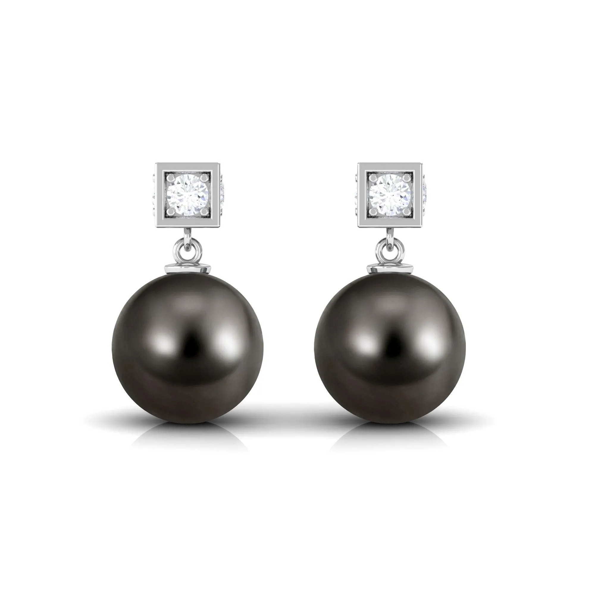 Elegant Tahitian Pearl Drop Earrings with Diamond