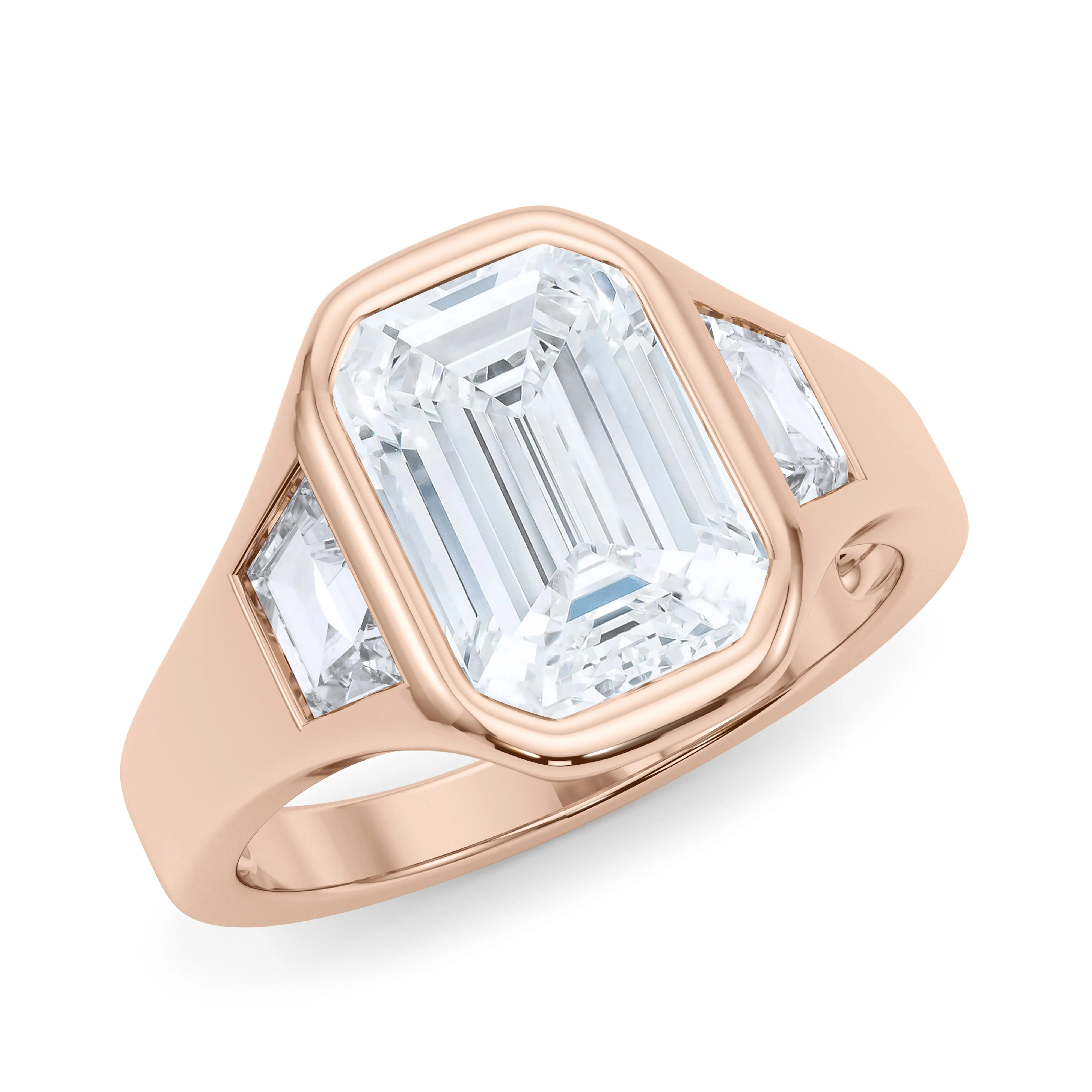 Emerald Cut Diamond Ring With Trapezoids Bezel