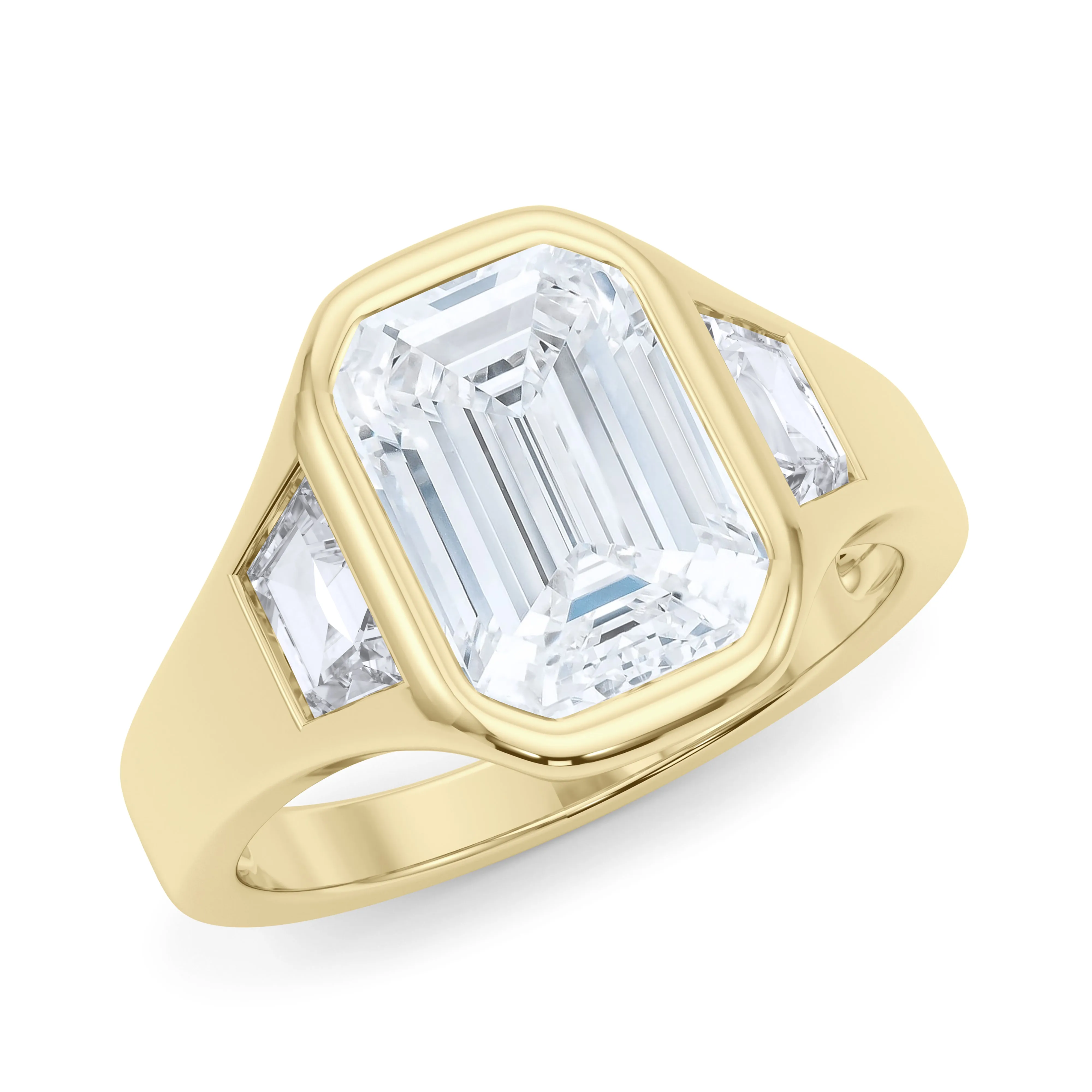 Emerald Cut Diamond Ring With Trapezoids Bezel