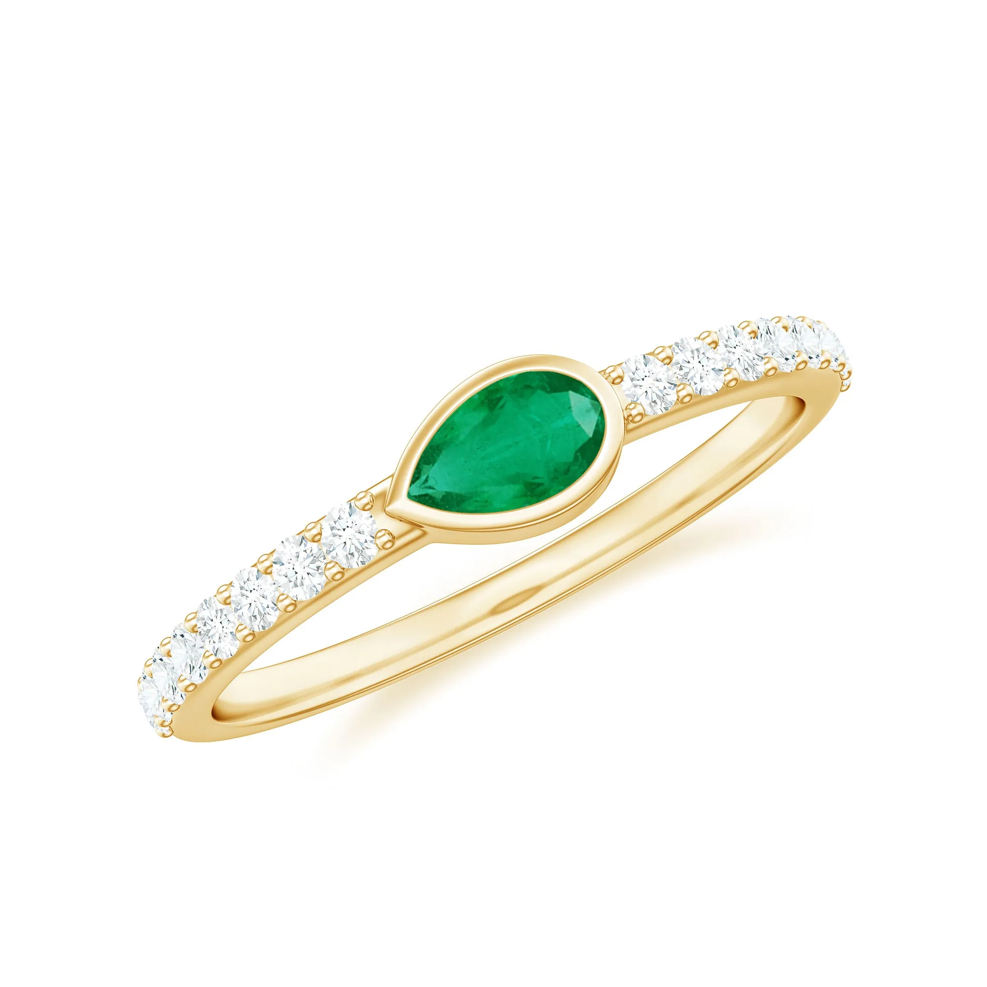 Emerald East West Promise Ring with Diamond