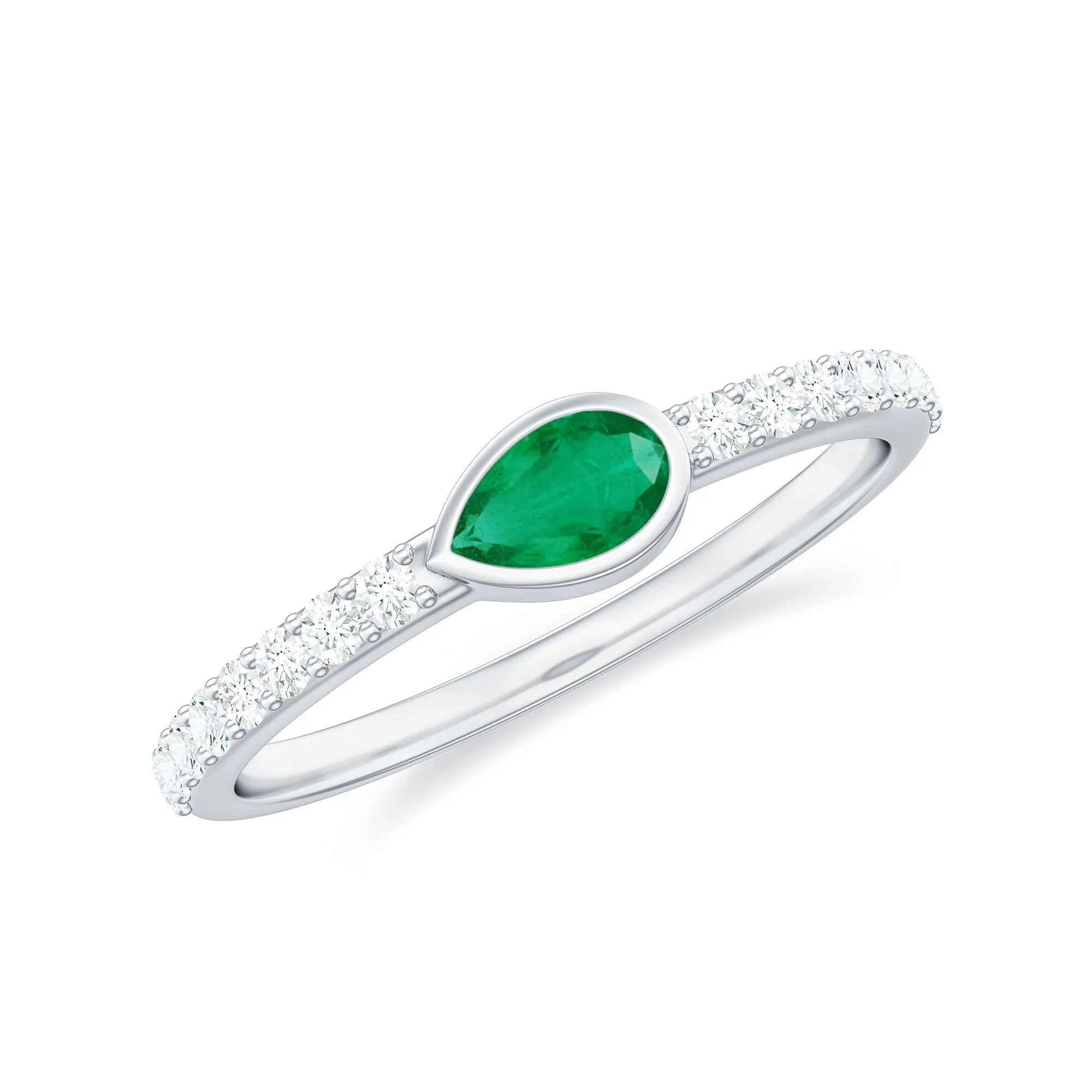 Emerald East West Promise Ring with Diamond